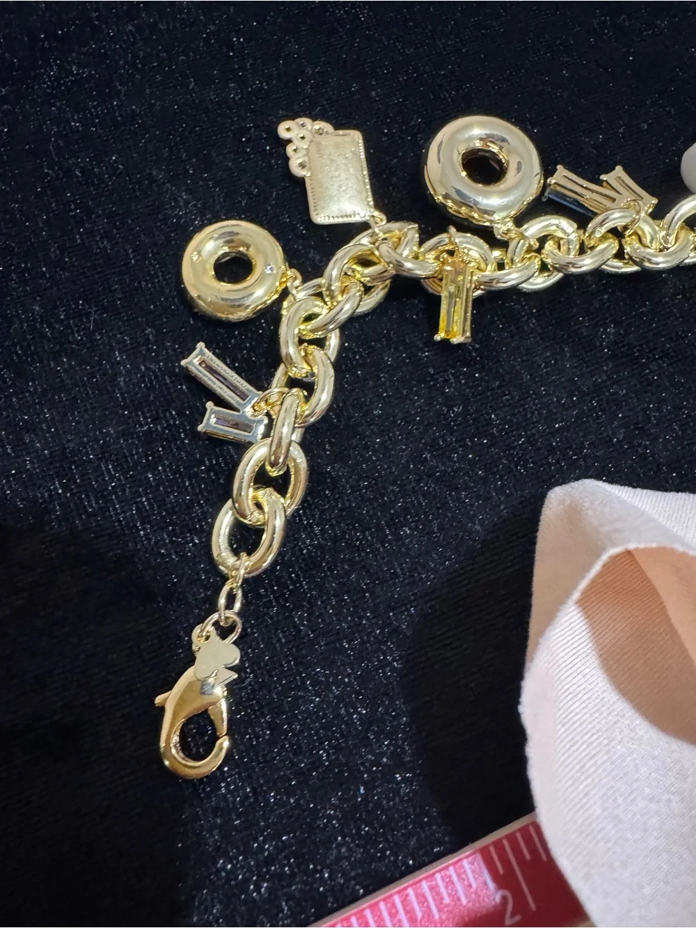Kate Spade Gold Charm Bracelet with Pink & White Donut Charms